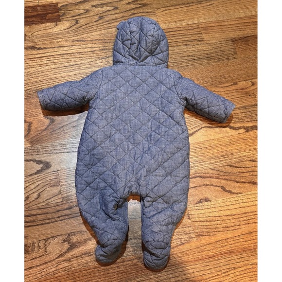 babyGap Quilted Hooded Bunting‎ Suit 3-6 Months Gray One-Piece Bear Ears Blue - Picture 2 of 6